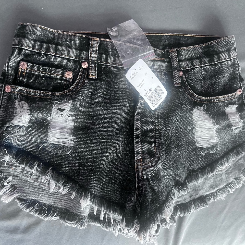 Forever 21 Black Distressed Jean Shorts
